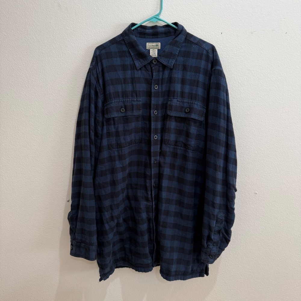 LL Bean Mens XL Tall Waffle Lined Flannel Shirt Navy Black Buffalo Plaid JTP8